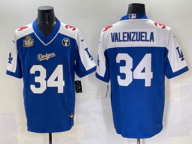 Men 2025 Los Angeles Dodgers #34 Valenzuela Blue white Nike MLB Jersey style 7073
